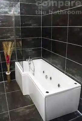 L Shape Whirlpool Shower Bath 6 Jets With Square Bath Screen Chrome • £519.99