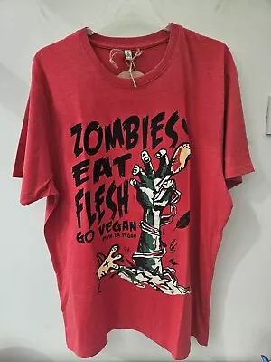 Go Vegan Zombies Eat Flesh T Shirt Red Men's Unisex XL New With Tags  • £18