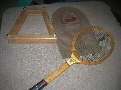 VINTAGE WRIGHT & DITSON Davis Cup Tennis Racket Racquet WOODEN & CANVAS GUARD • $24.99