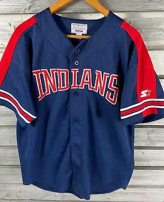 Vintage Starter MLB Cleveland Indians Sewn/Stitched Baseball Jersey Mens L • $20.09