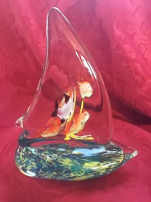 FLAWLESS Stunning MURANO Art Glass Crystal Seven FISH AQUARIUM SAIL BOAT • $125