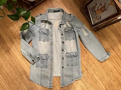 Tanming Denim Chore Coat Sz Medium Distressed Jacket Light Wash • $14.59