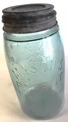 Mason's Light Aqua 1 Quart Cross  Canning Jar  W/Zinc Lid Patent NOV 30th 1858 • $21.44