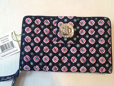 Vera Bradley Turn Lock Wallet Quilted Petal Dots Pattern Blue Pink 14571-173 NEW • $33.70