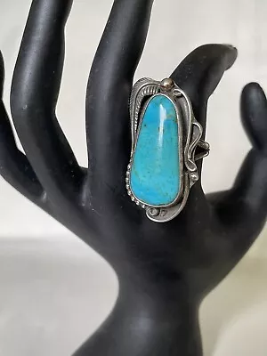 Vintage Navaho Sterling Silver Turquoise Ring Signed Size 8 • $46