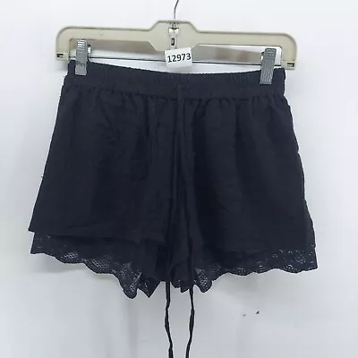 Zara Basic Shorts Women Size XS Black Lace Detail Drawstring Cotton Elastic Wais • $7