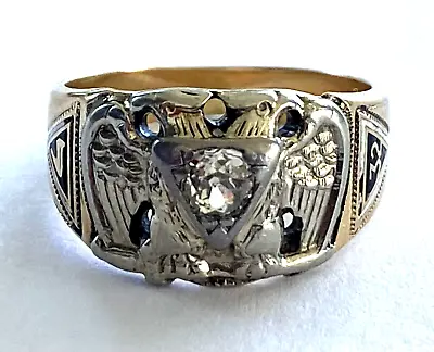 Double Headed Eagle 32 Degree 10K Gold Masonic Men's Diamond Ring Size 10.25 • $999.99