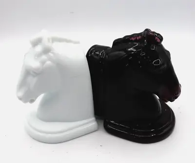 Vintage Black And White Milk Glass Horse Head Bookends One Pair • $75