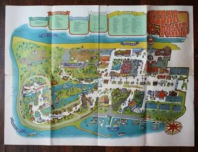 1970s Era Sandusky Ohio Cedar Point Amusement Park Foldout Wall Map VINTAGE FUN- • $29.99