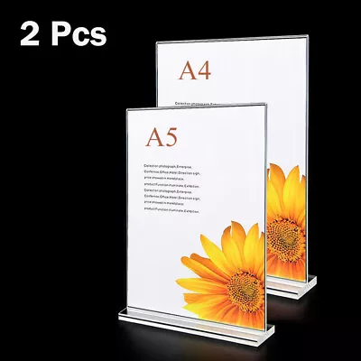 2 Pcs A4/A5 Vertical Acrylic Menu Stand Poster Leaflet Sign Holder Display Stand • £9.99