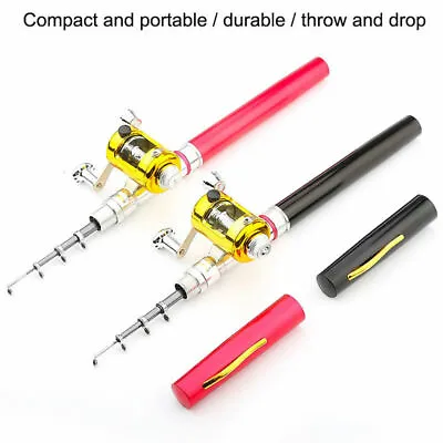 Mini Pocket Pen Fishing Rod With Reel Portable Sea Pole FRP Lightweight ABS • $15.79