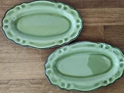 2 Vintage Varages Green Oval Plates / Platters  France 9¹/²  • $21.99