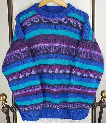 VTG LOST HORIZONS NEPAL Size Medium Mens Hand Knit 100% Himalayan Wool Sweater • $184.30