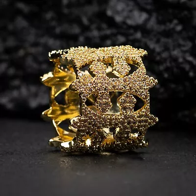 Men's Iced Cz Yellow Gold Plated Hip Hop Cross Pinky Statement Ring • $20.87