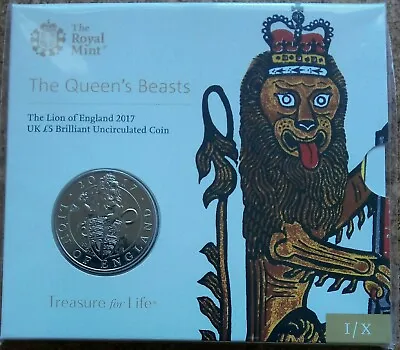 2017 The Queens  Beasts Lion Of England. Uk Bunc £5 Coin.still Sealed.(a/f)(4) • £24