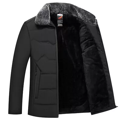 $55.43 • Buy Men's Cotton-padded Jacket Lapel Casual Coat Thickened Mid-length Loose Winter 