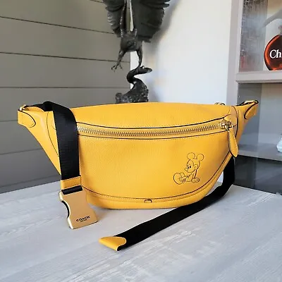 Coach Disney X League Belt Bag Waist Fanny Pack Mickey Mouse Leather Yellow NWOT • $429