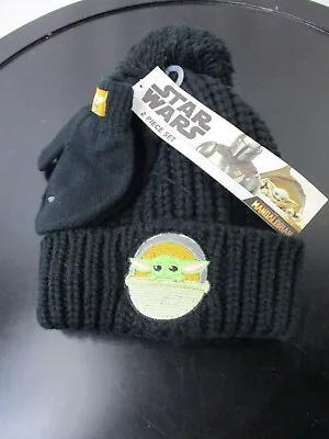Baby Yoda Beanie Set Toddler 2T/5T Black Star Wars Mandalorian Grogu Hat Mittens • $19.99
