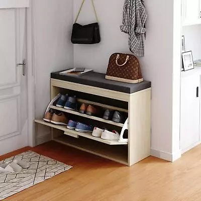 Entryway Shoe Bench With Cushion Storage 2 Shelves Cabinet For Living Room • $87.70