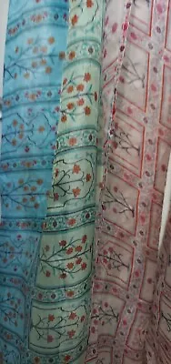 Silk Scarf Long Rectangle World Market Blue Green Pink Cherry Blossom Flowers • $15