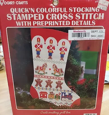 Vtg New Christmas Stocking Cross Stitch Kit Toy Parade Train Vogart Crafts 2973B • $14.20