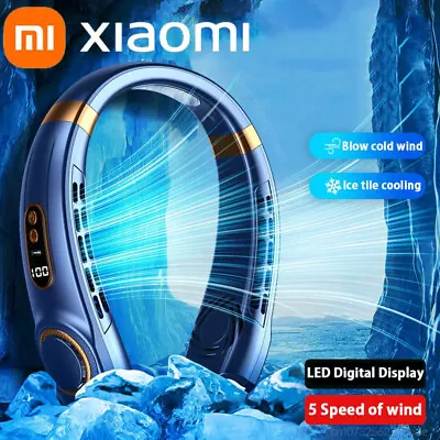 Xiaomi Portable Neck Fan USB Handheld Mute LED Digital Display Leafless • $29