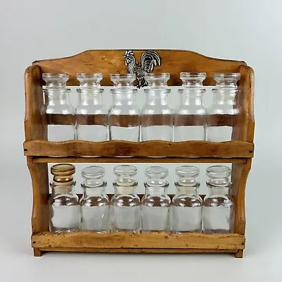 Vintage Wood Spice Cabinet Rack + 12 Glass Apothecary Jars Taiwan Republic China • $36