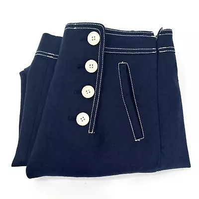 J Crew Peyton Sailor Pants Linen Blend Blue Button Front Nautical Womens 4 • $29.99