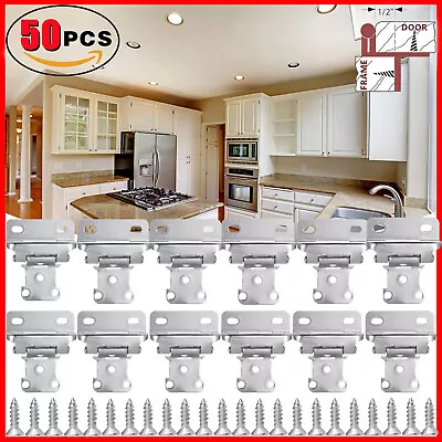 50PCS 1/2  Overlay Partial Wrap Self Closing Cabinet Door Hinges Satin Nickel US • $31.85