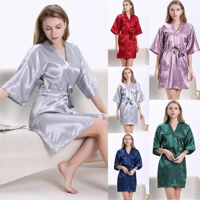 $18.35 • Buy Women Silk Satin Robe Wedding Bridesmaid Kimono/Dressing Gown Sleepwear Bathrobe