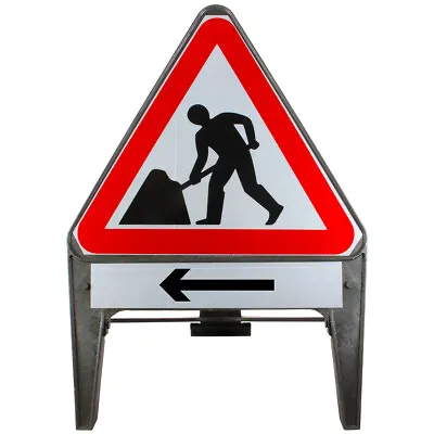 Men At Work With Arrow Left Supplementary Plate 750mm Road Street Safety Sign • £79.99