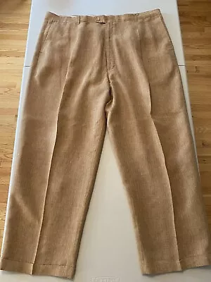 Inserch Sz 46 Men’s Tan 100% Classic Linen Pants With Cuffs RND1019 Very Good • $39.99