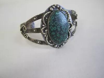 Vintage Native American Navajo Large Green Stone Silver Cuff Bracelet Stampings • $45