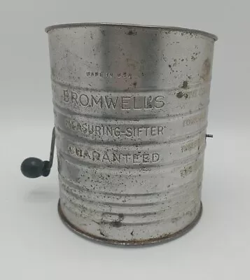 Vintage Bromwells 5 Cup Measuring Sifter Black Wooden Crank Handle Flour Metal • $12.40