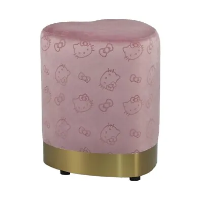 HELLO KITTY Pink Heart Vanity Ottoman Stool Makeup Chair  Plush Gold Accent NWT • $100