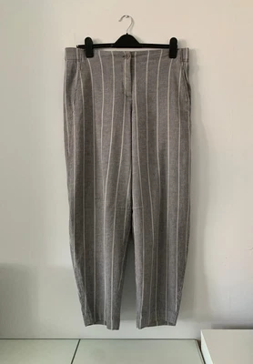 £70 • Buy OSKA Grey Striped Barrel Leg  Linen Blended Trousers  Pockets  Size 4 Uk 12/14
