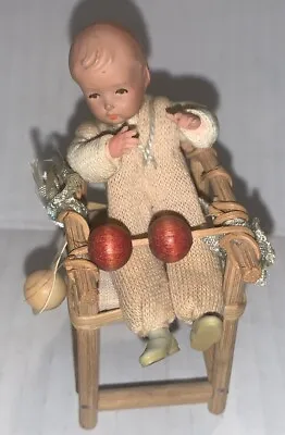 Vintage Caco Dollhouse Baby Doll In Highchair Original Label Germany 1:12 • $45