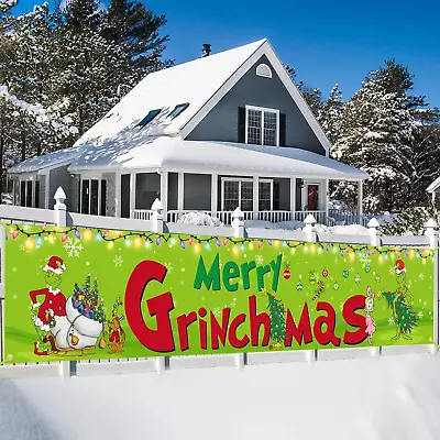 Large Christmas BannerMerry Grinchmas BackdropChristmas Banner Sign Whoville D • $14.99