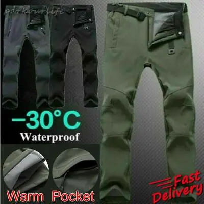 Mens Hiking Pants Windproof Waterproof Trousers Thermal Fleece Winter Outdoor • £16.99