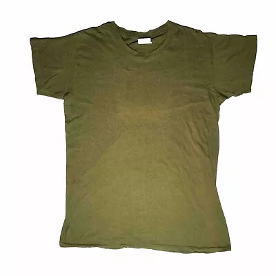VTG Military Made In USA Lg Green Single Stitch Undershirt Fade Streaks & Hole • $21.49