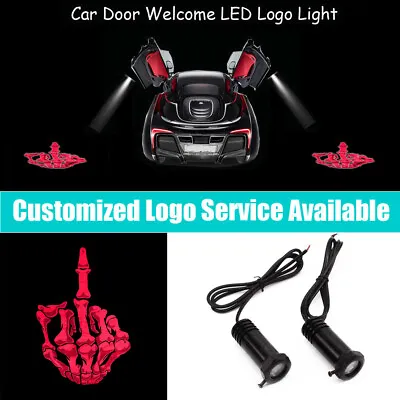 $18.03 • Buy 2Pcs Red Skull Skeleton Middle Finger Logo Car Door Welcome LED Light Projector