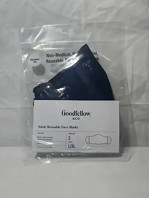 NEW! Goodfellow & Co 2 Pack Adult Reusable Fabric Face Mask L/XL Blue And Black • $1.99