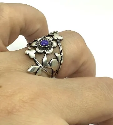 Vintage THA MO Sterling Silver Lapis Lazuli Floral Flower Ring Size 6.75 3.56g • $69