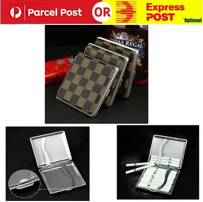 Stainless Steel Pu Brown Cigar Cigarette Tobacco Case Pocket Pouch Holder Box • $6.49