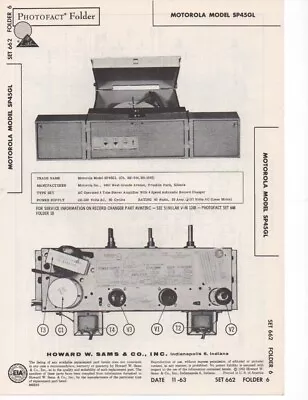 1963 Record Player Changer Motorola Sp45gl  Service Manual Photofact Schematic • $10.99