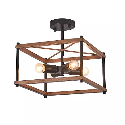 Modern Farmhouse Chandelier Light Rustic Ceiling Light Fixture Wood Pendant Lamp • $24.61