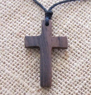 $7.95 • Buy Wooden Cross Necklace Pendant Charm Wood Black Cord Jesus Crucifix Men Women