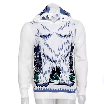 Yeti Abominable Snowman Men's Sweater With Hood White And Blue LG • $23.98