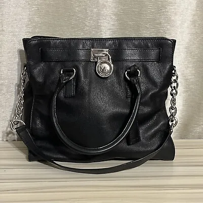 Michael Kors Purse Large Hamilton Black Saffiano Leather Satchel Handbag • $75
