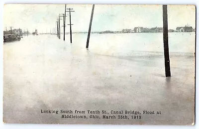 Middletown Ohio Tenth Street Canal Bridge Flood Postcard 1913 • $6